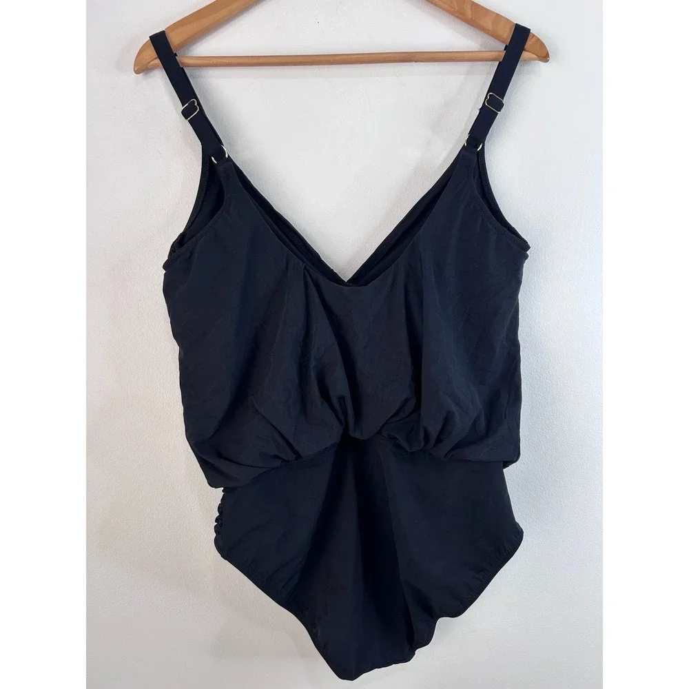 Gottex Profile Black Ruched Surplice One Piece Swimsuit‎ Adjustable Straps Sz 14